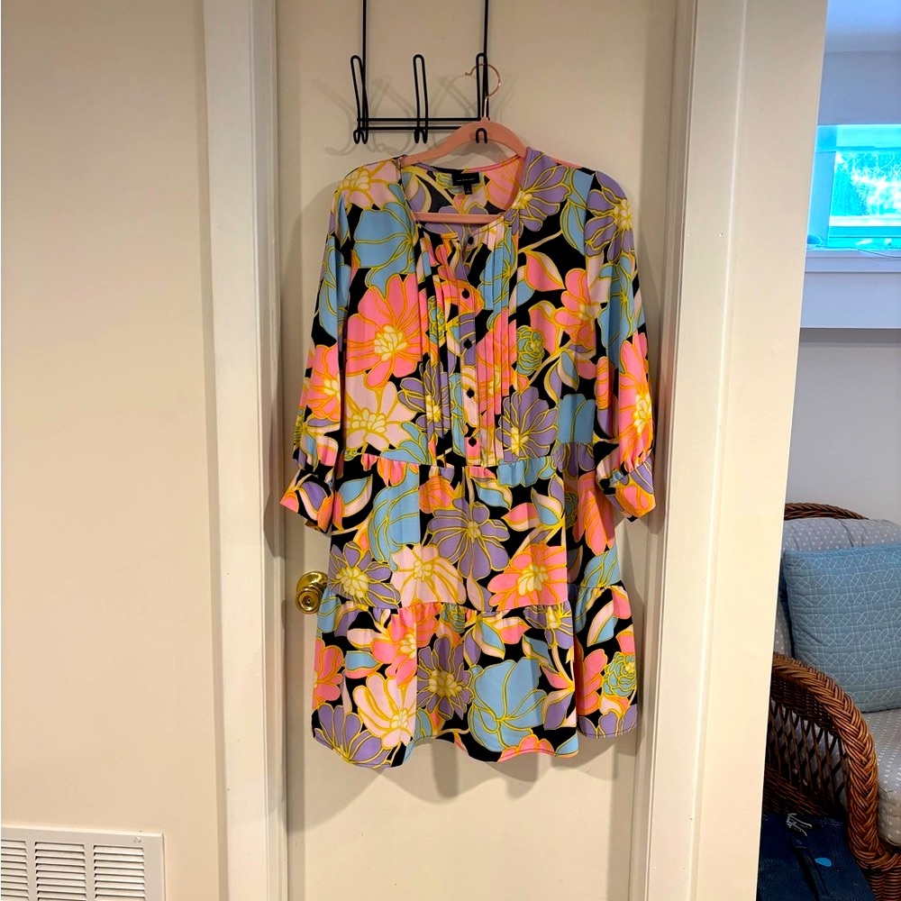 Who What Wear Colorful Floral Three Quarter Sleeve Dress - Picture 2 of 9